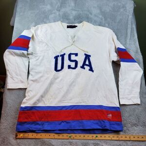 Polo Ralph Lauren Sport Spellout USA Pullover Mens L Red White‎ Blue Long Sleeve